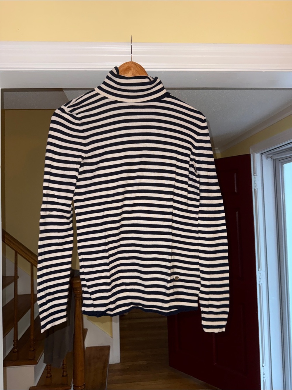 Lauren Ralph Lauren Navy and Cream Striped Turtleneck Sweater